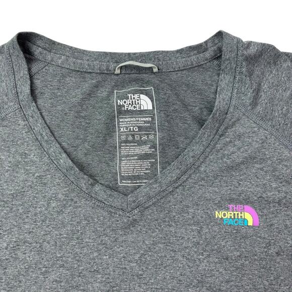 The North Face Women's XL XLARGE Flash Dry Short Sleeve V-Neck Gray W/Front Logo - Picture 15 of 16